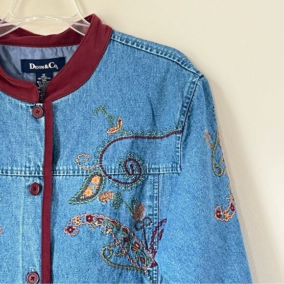 Y2K Denim & Co Embroidered Art To Wear Button Front Boho Denim Jean Jacket SZ M - Picture 15 of 15